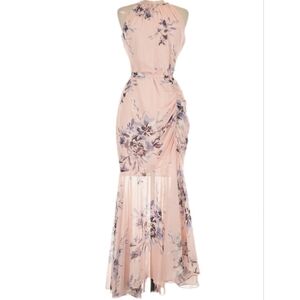 Eliza J blush pink purple floral watercolor chiffon halter maxi dress 8 NWT